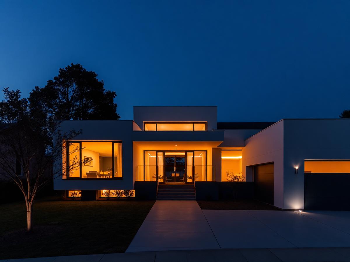 Modern luxury home at dusk